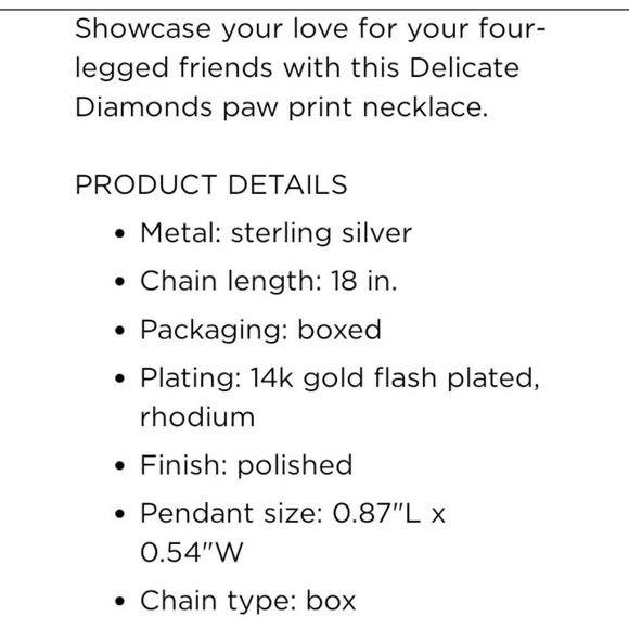 Diamond Pet Paw Gold plated Sterling Silver Necklace NWT - Picture 8 of 9